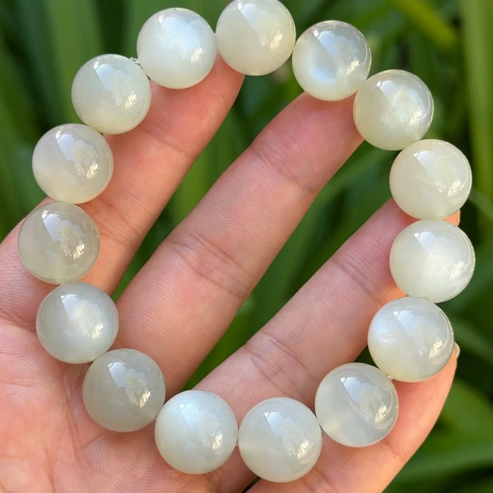 14.5mm‎ stretchable high quality flashy silver moonstone bracelet 0610